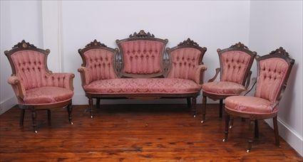 Appraisal: AMERICAN RENAISSANCE REVIVAL GILT-INCISED WALNUT FOUR-PIECE PARLOR SUITE Comprising a