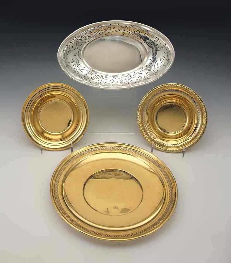 Appraisal: PIECE RETICULATED STERLING TRAYS To include A Stowell Co vermeil