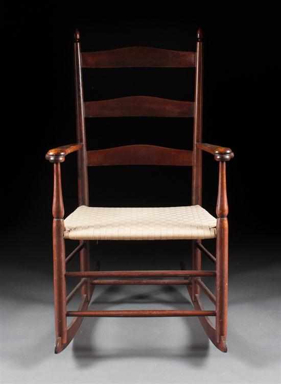 Appraisal: Shaker upholstered seat ladder-back rocking chair early th century back