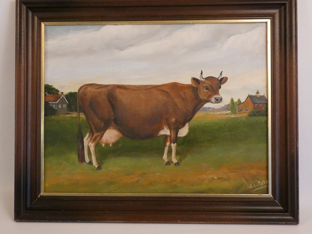 Appraisal: W A MAYHEW FOLK ART COW PAINTING Old oil on