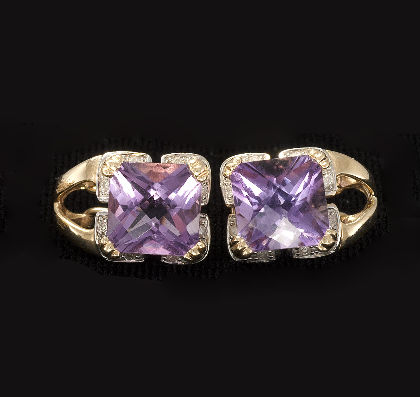 Appraisal: PAIR OF AMETHYST DIAMOND AND KT YELLOW GOLD DROP EARRINGS