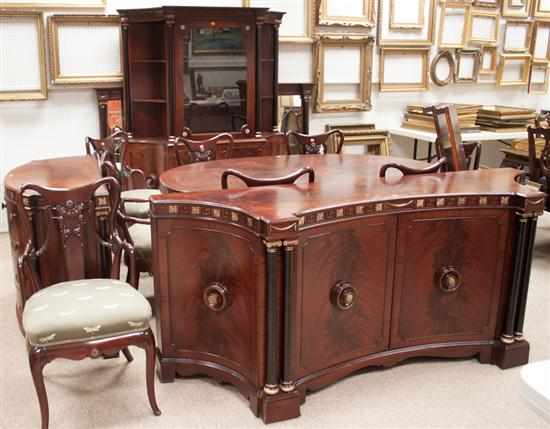 Appraisal: Contemporary classical style banded mahogany -piece dining room suite comprising