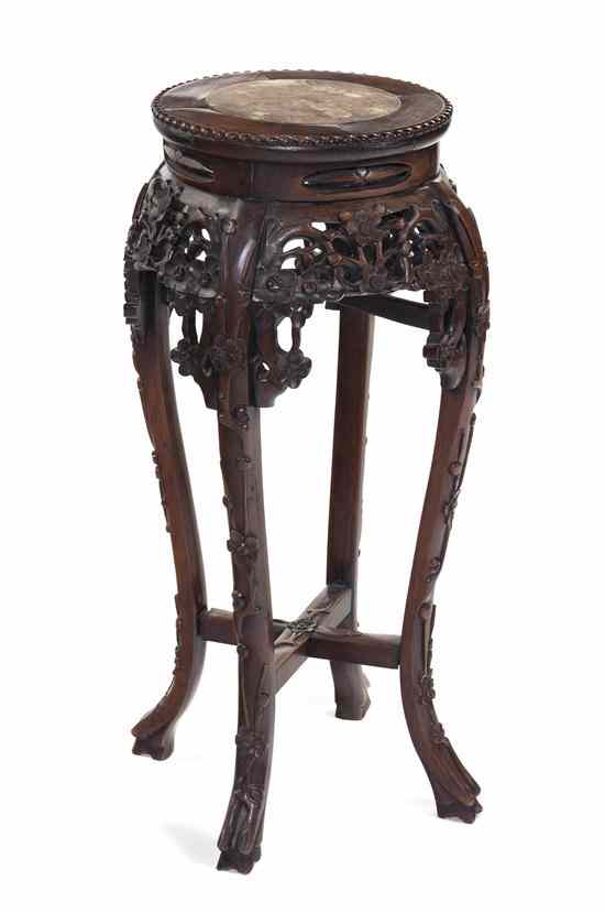 Appraisal: A Chinese Hardwood Stand having a circular marble inset top