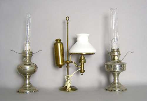 Appraisal: Brass student lamp together with Aladdin lamps