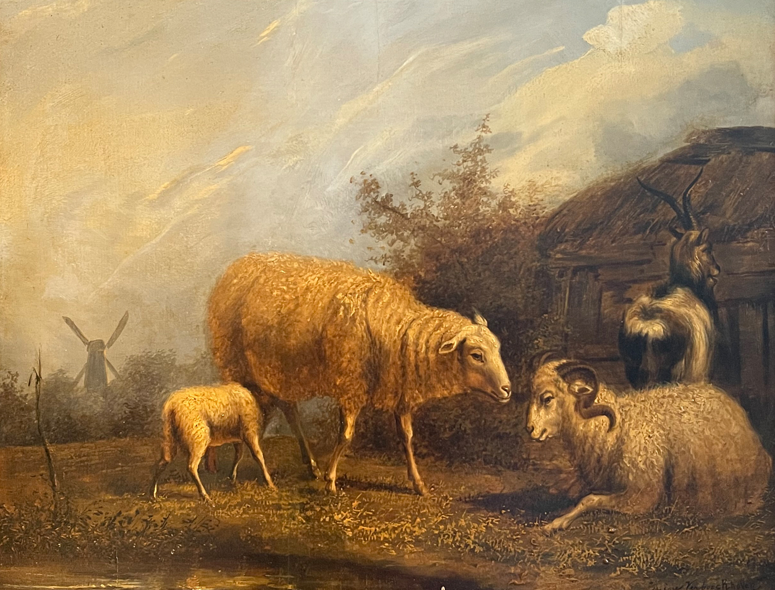 Appraisal: VERBOECKHOVEN Eugene Belgian - Landscape with Sheep Goats and Windmill