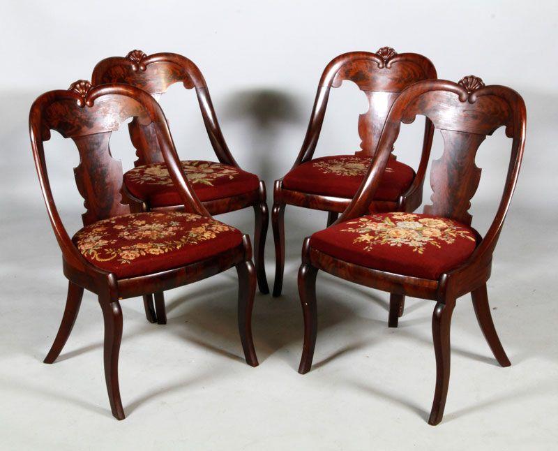 Appraisal: - Empire Side Chairs Four empire side chairs crotch mahogany