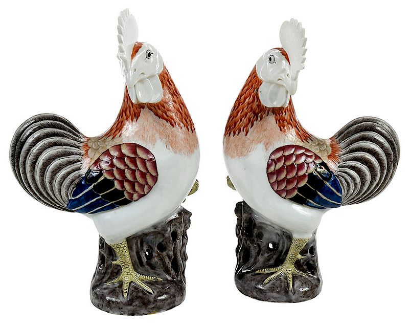 Appraisal: Pair Chinese Famille Rose Porcelain Cockerels th century large pair