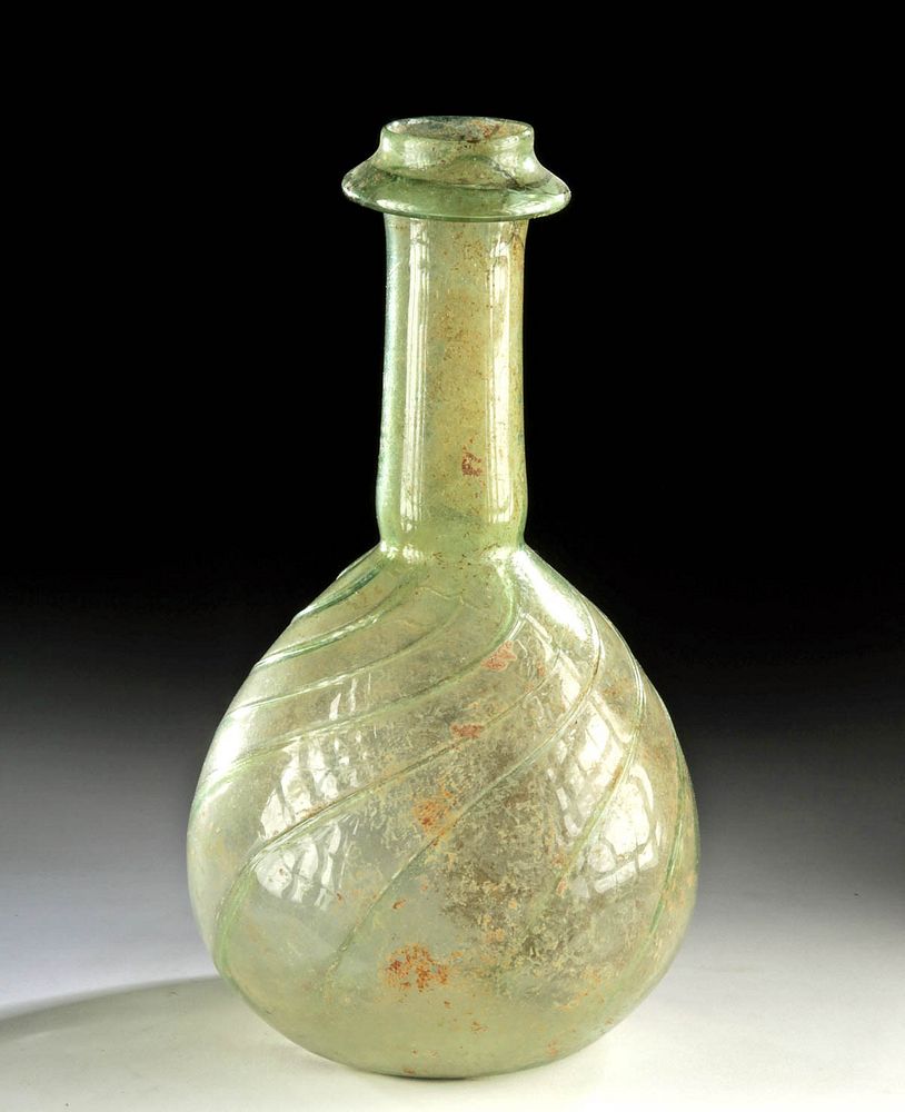 Appraisal: Tall Roman Glass Bottle w Swirled Ribs Originally Listed At