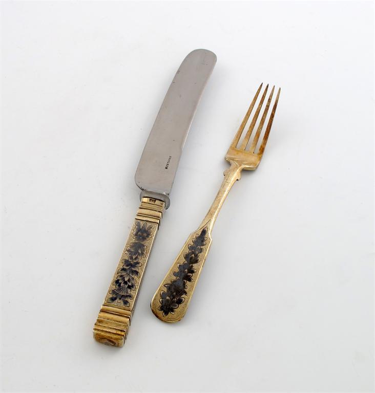 Appraisal: A th century Russian silver-gilt and niello work knife and