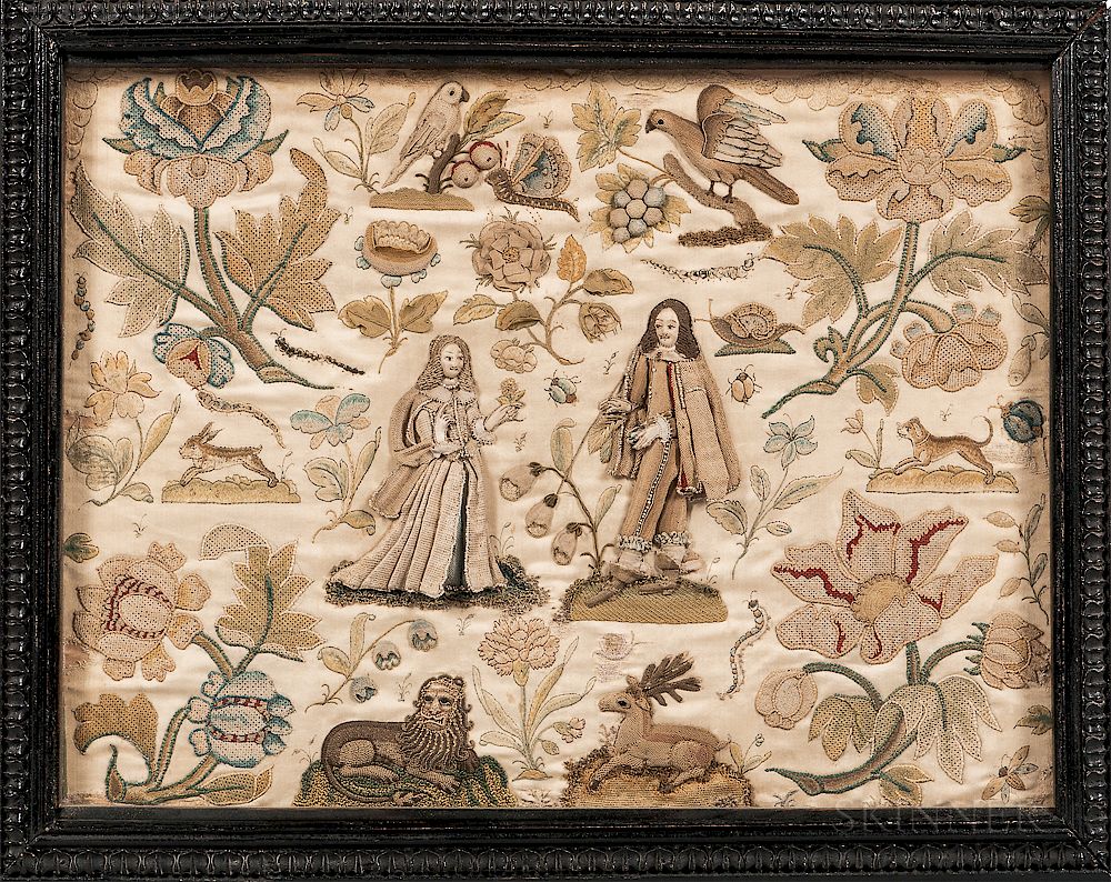 Appraisal: Stumpwork Picture of Charles II and Catherine of Braganza Stumpwork