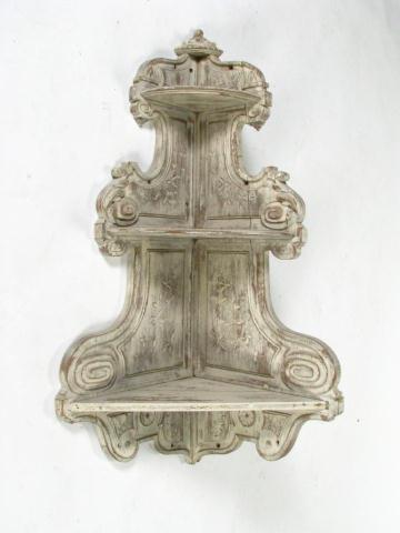 Appraisal: Antique French hanging oak corner shelf with pickled finish with