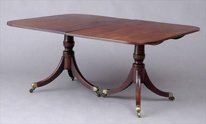 Appraisal: REGENCY MAHOGANY TWO-PEDESTAL DINING TABLE The rectangular mahogany top with