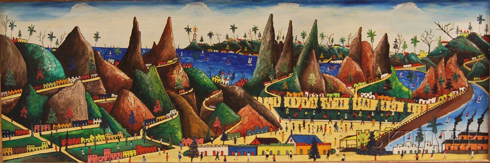 Appraisal: Prefete Duffaut Haitian b Whimsical Village View Signed l l