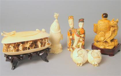 Appraisal: Five Chinese elephant ivory table items th century Comprised of