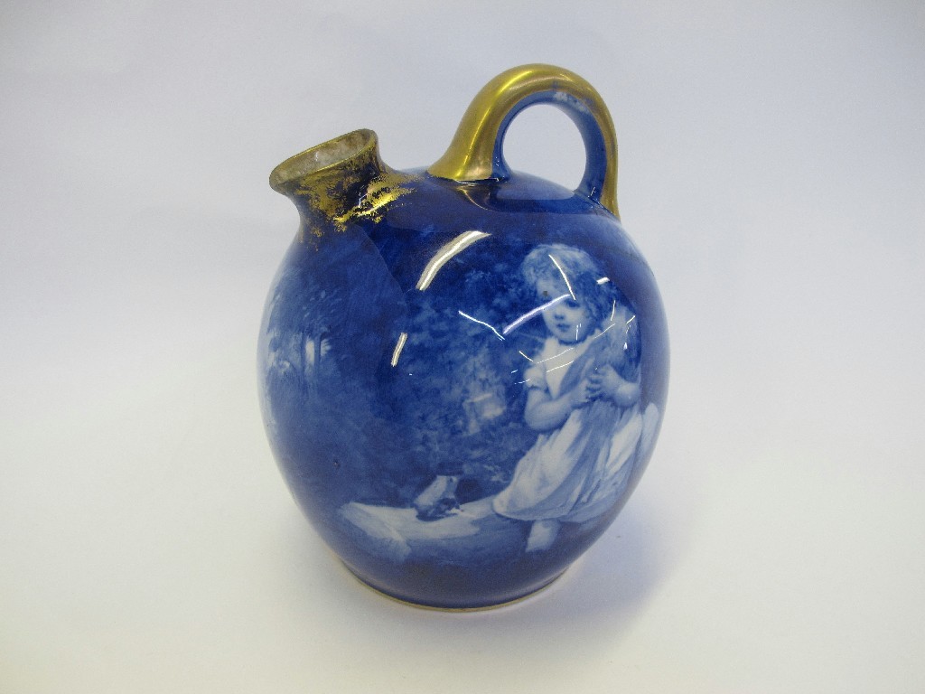 Appraisal: Doulton blue and white transfer printed flagon decorated with a