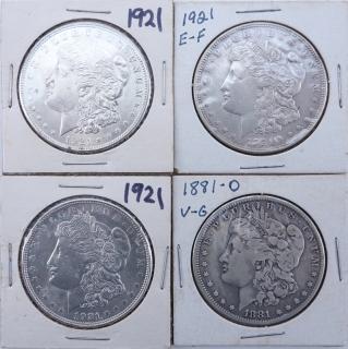 Appraisal: Collection of Four Morgan Silver Dollars in Sleeves Dates range