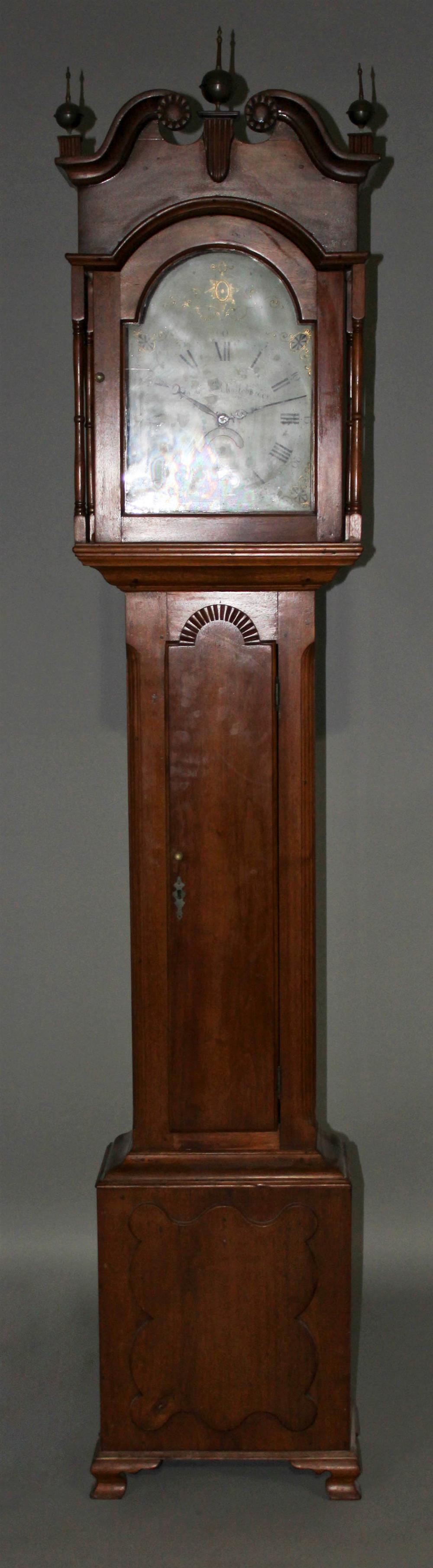 Appraisal: PENNSYLVANIA CHIPPENDALE CARVED WALNUT TALL CASE CLOCK DIAL INSCRIBED JOHN