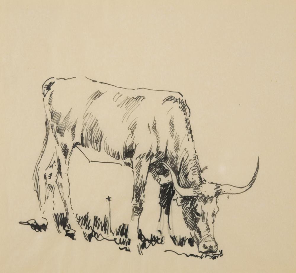 Appraisal: EDWARD BOREIN California - ink on paper Feeding Steer Unsigned