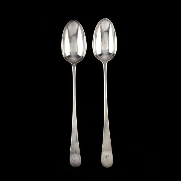 Appraisal: TWO GEORGE III SILVER STUFFING SPOONS MARKS OF HESTER BATEMAN