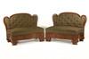 Appraisal: COURTING BENCHES - Matched pair of circa - upholstered courting