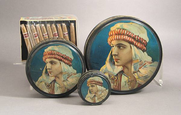 Appraisal: Valentino Cameo Tins Desirable grouping of s lithographed tins ephemera