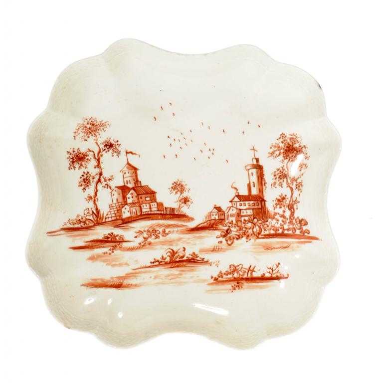 Appraisal: A WORCESTER SHAPED SQUARE DESSERT DISH outside-decorated painted in iron