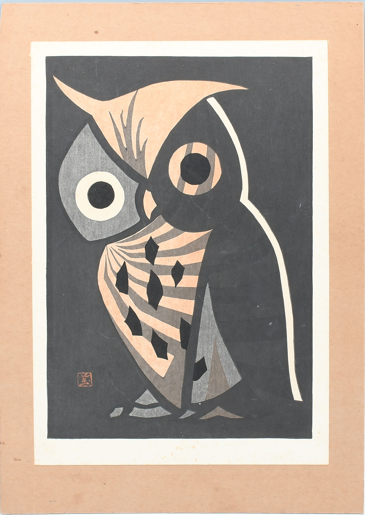 Appraisal: KAWANO Kaoru Japanese - ''Owl'' Japanese Woodblock Print '' x