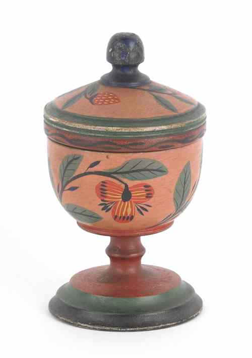 Appraisal: Joseph Lehn Pennsylvania - painted covered saffron cup the lid