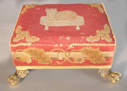 Appraisal: GEORGE IV NEEDLEWORK UPHOLSTERED FOOTSTOOL st quarter of the th