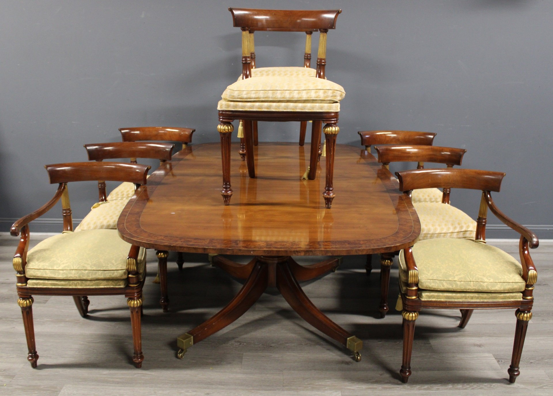 Appraisal: SMITH WATSON MAHOGANY TABLE CHAIRS The table twin pedestal with