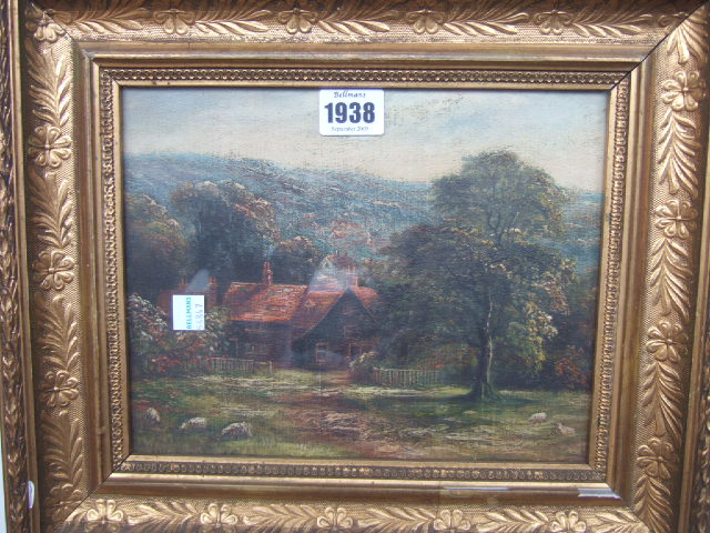 Appraisal: English School late th century Landscape with cottage oil on