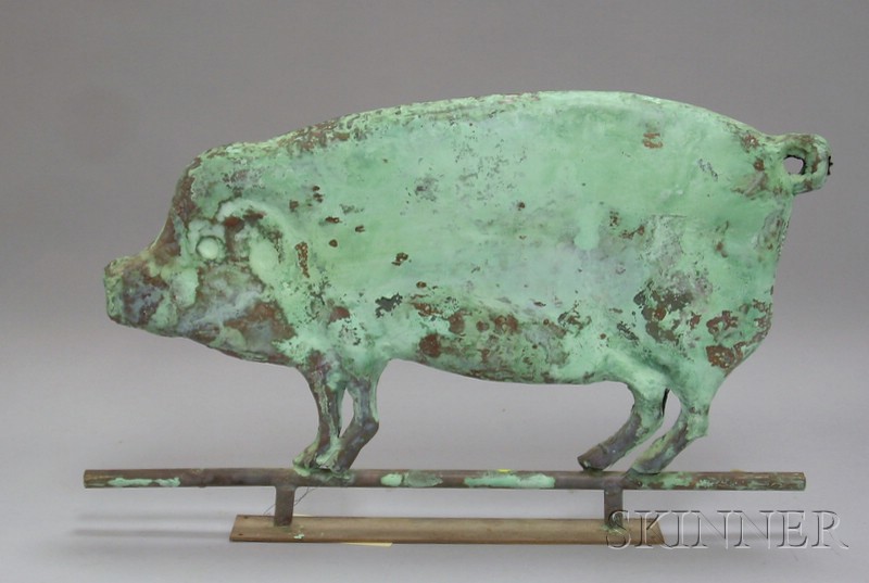 Appraisal: Patinated Molded Copper Pig Weather Vane figure lg in