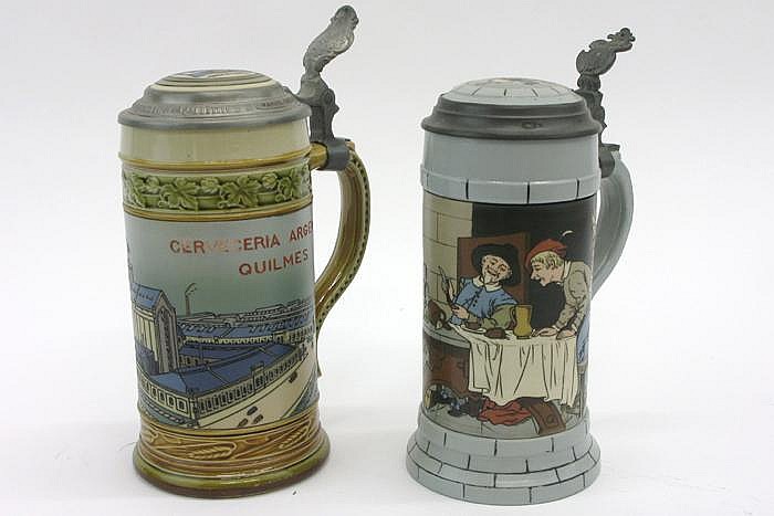 Appraisal: TWO GERMAN METTLACH ONE-HALF LITER BEER STEINS and both etched