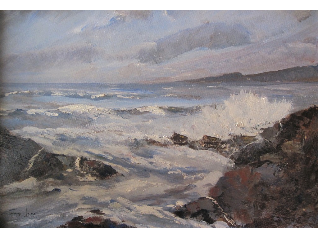 Appraisal: GEORGE LEES Oil on board 'Rough seas Kintyre - Isle