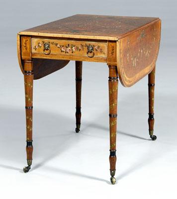 Appraisal: George III paint decorated Pembroke table banded mahogany top drawer