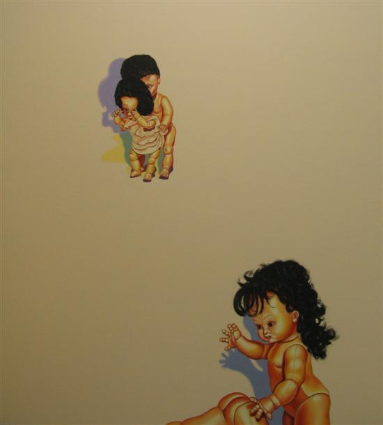 Appraisal: Su-En Wong diptych self-portrait of dolls the other panel plain