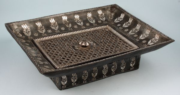 Appraisal: th Century Persian 'bidri' silver inlaid food warmer h x