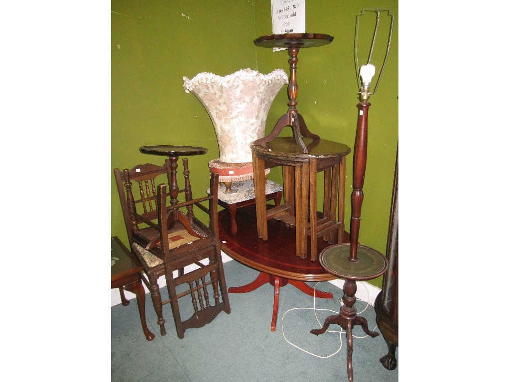 Appraisal: Lot comprising pedestal occasional table two wine tables two stools