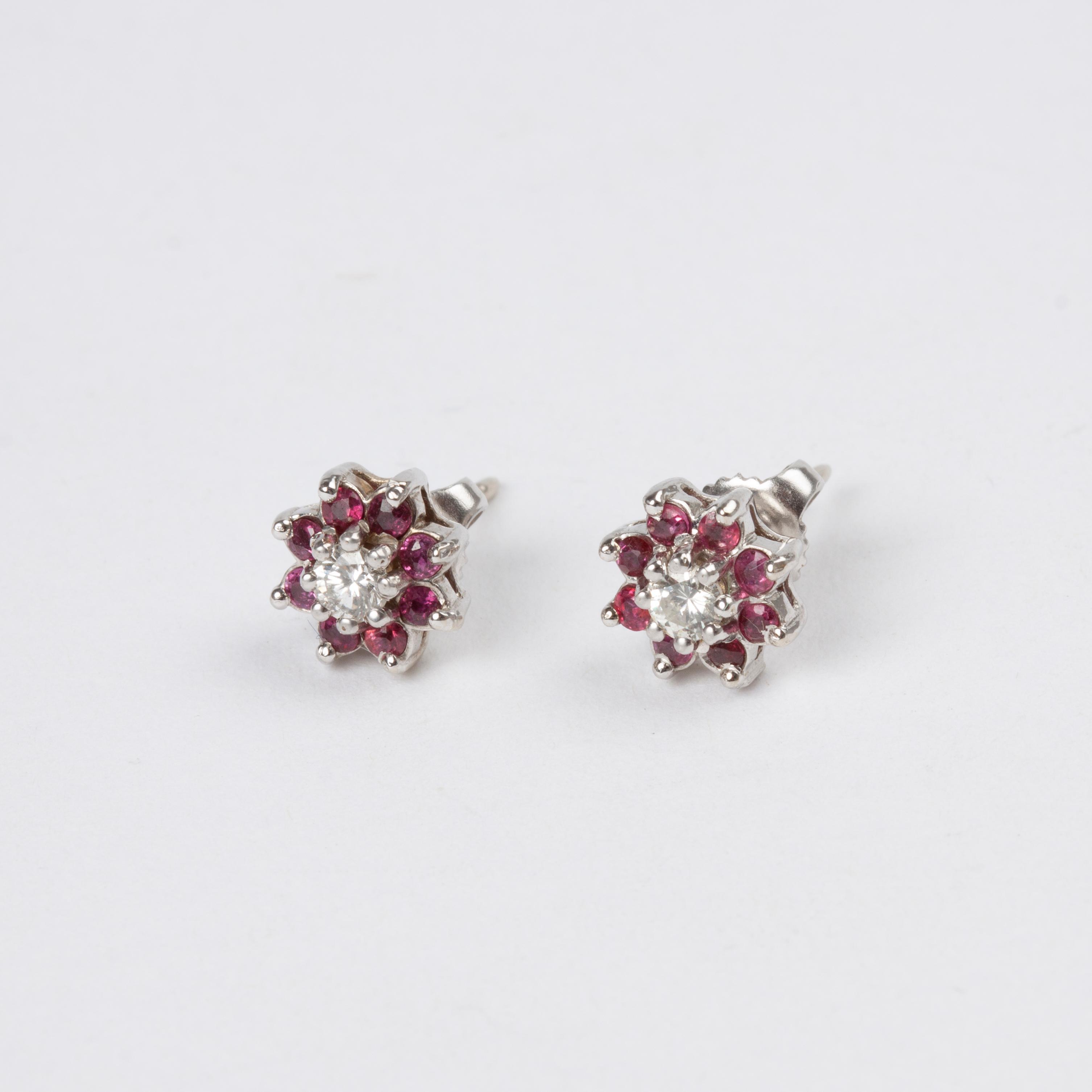 Appraisal: DIAMOND RUBY K GOLD EARRINGS CTW A pair of k