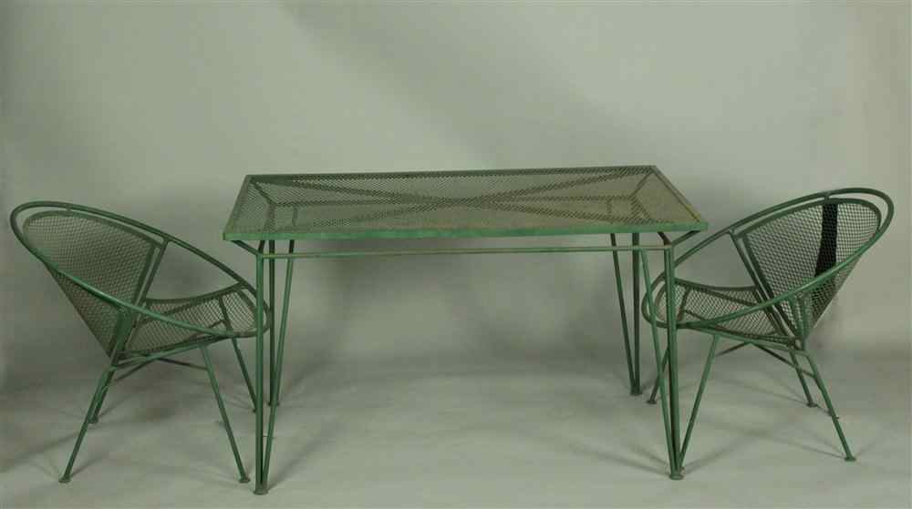 Appraisal: GREEN SALTERINI GARDEN TABLE AND TWO CHAIRS the table having