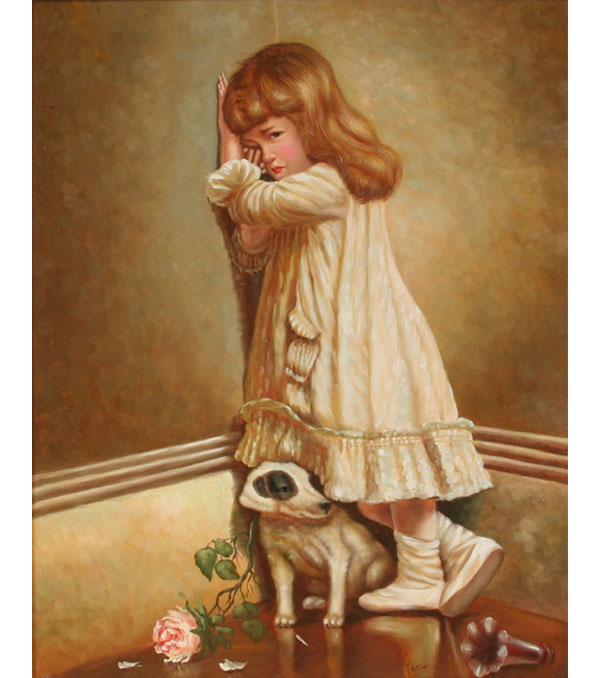 Appraisal: Little girl and puppy in corner time out for child