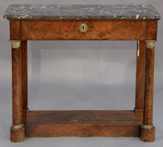 Appraisal: French Empire pier table with grey marble top over drawer