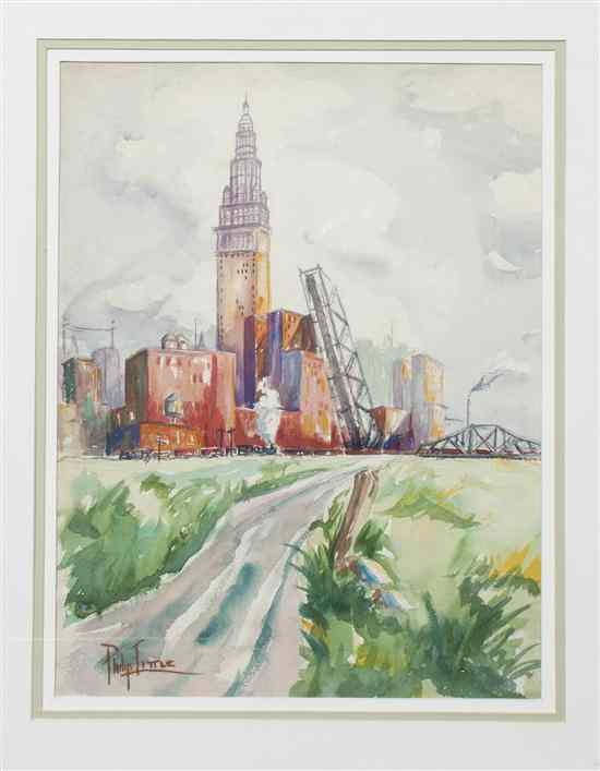 Appraisal: Philip Little American - Terminal Tower watercolor signed Philip Little