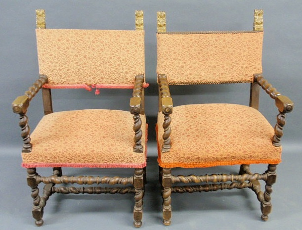 Appraisal: Pair of Continental walnut open armchairs h x w x