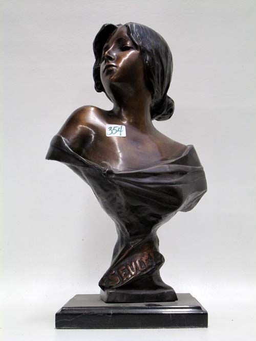 Appraisal: AFTER EMMANUEL VILLAUS BRONZE FEMALE BUST Seule depicting a young