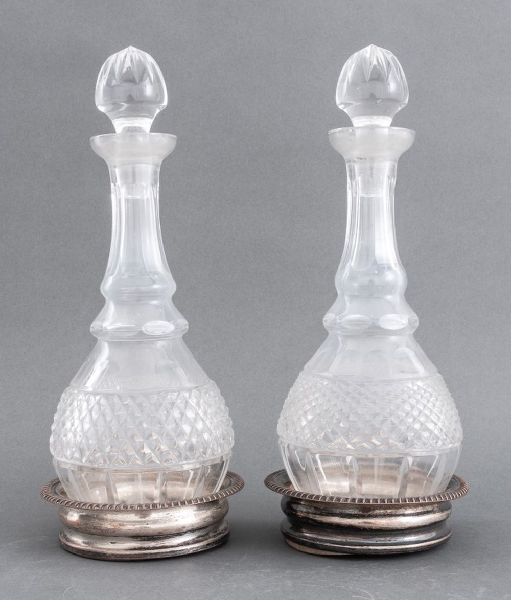 Appraisal: GERMAN CRYSTAL CUT CARAFE WITH STOPPER AND BASE Pair of