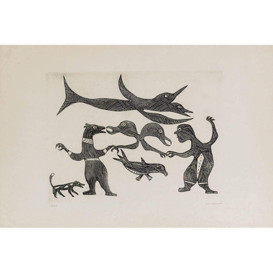 Appraisal: KENOJUAK ASHEVAK - E - Cape Dorset UNTITLED CREATURES engraving