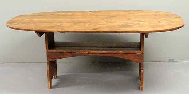 Appraisal: Pine bench table th c with mortise and tenon construction