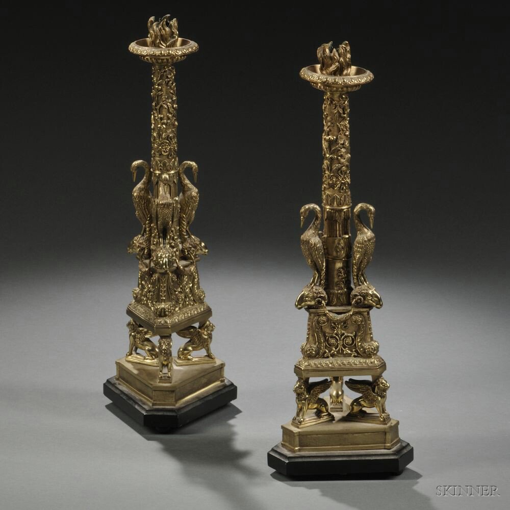 Appraisal: Pair of Continental Bronze Candlesticks early th century each with