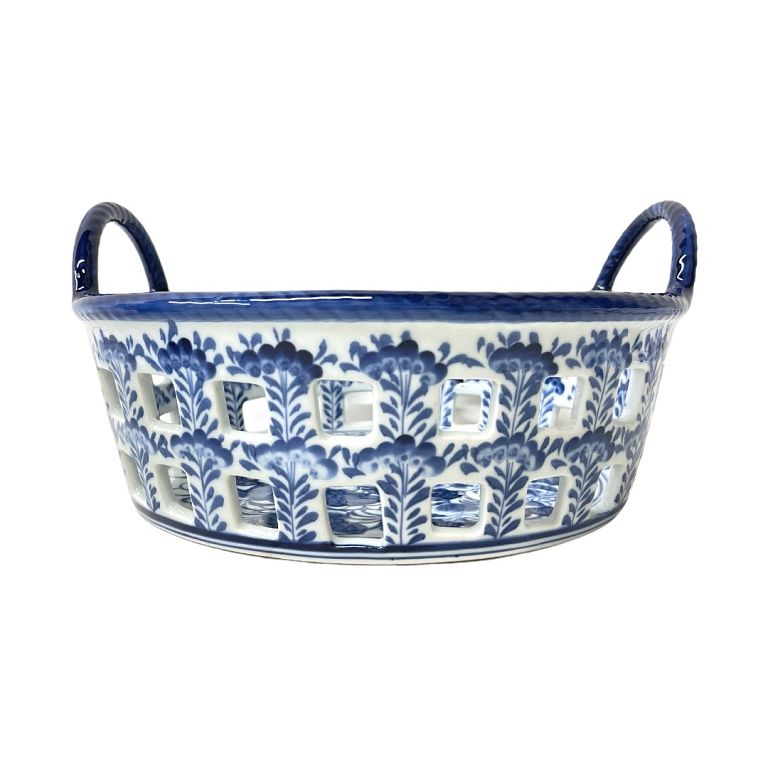 Appraisal: Chinese Blue White Porcelain Basket Vintage glazed porcelain basket Good